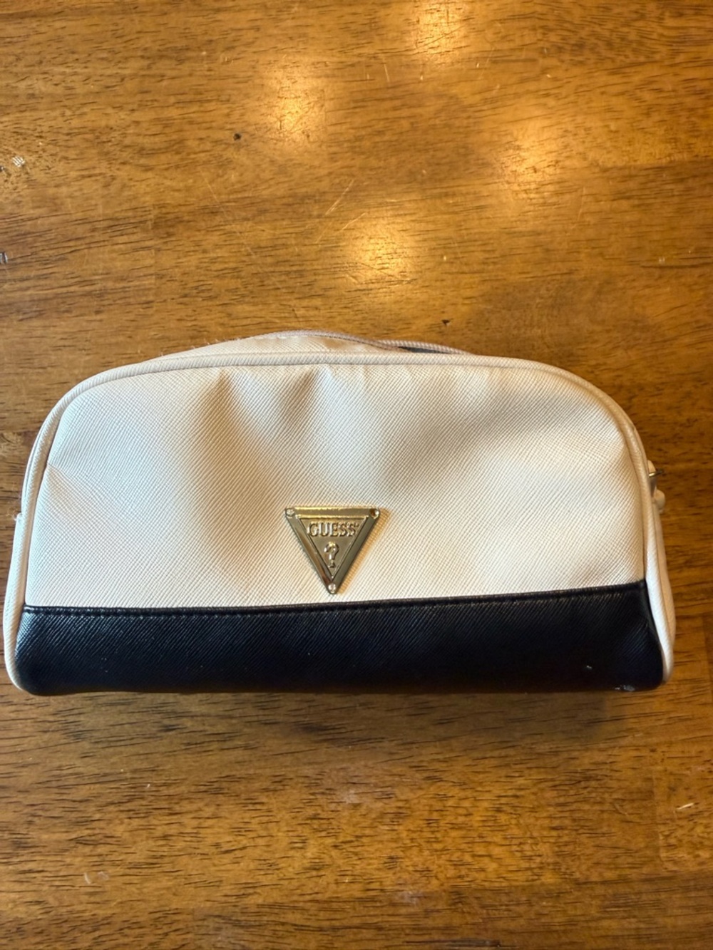 GUESS Cream and Black Logo Cosmetic Pouch